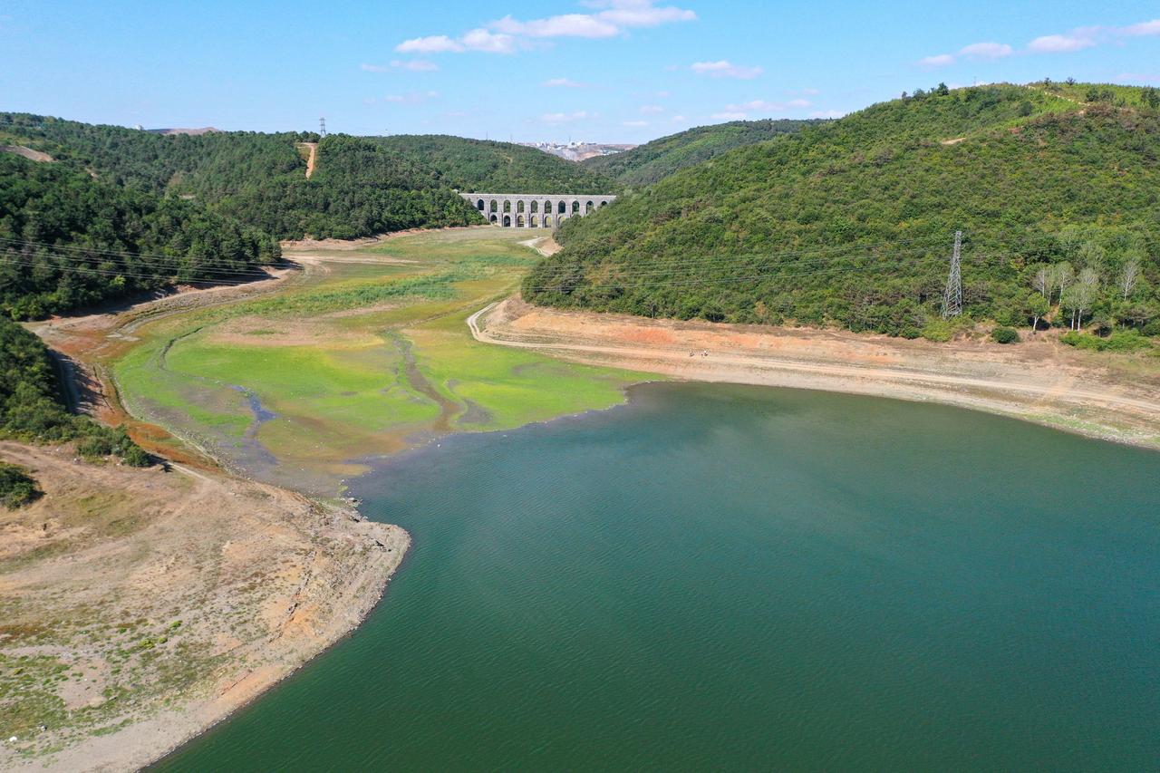 An aerial view of Alibeykoy Dam, one of the main dams supplying water to the city, in Istanbul, Türkiye, Aug. 26, 2020. (AA Photo)