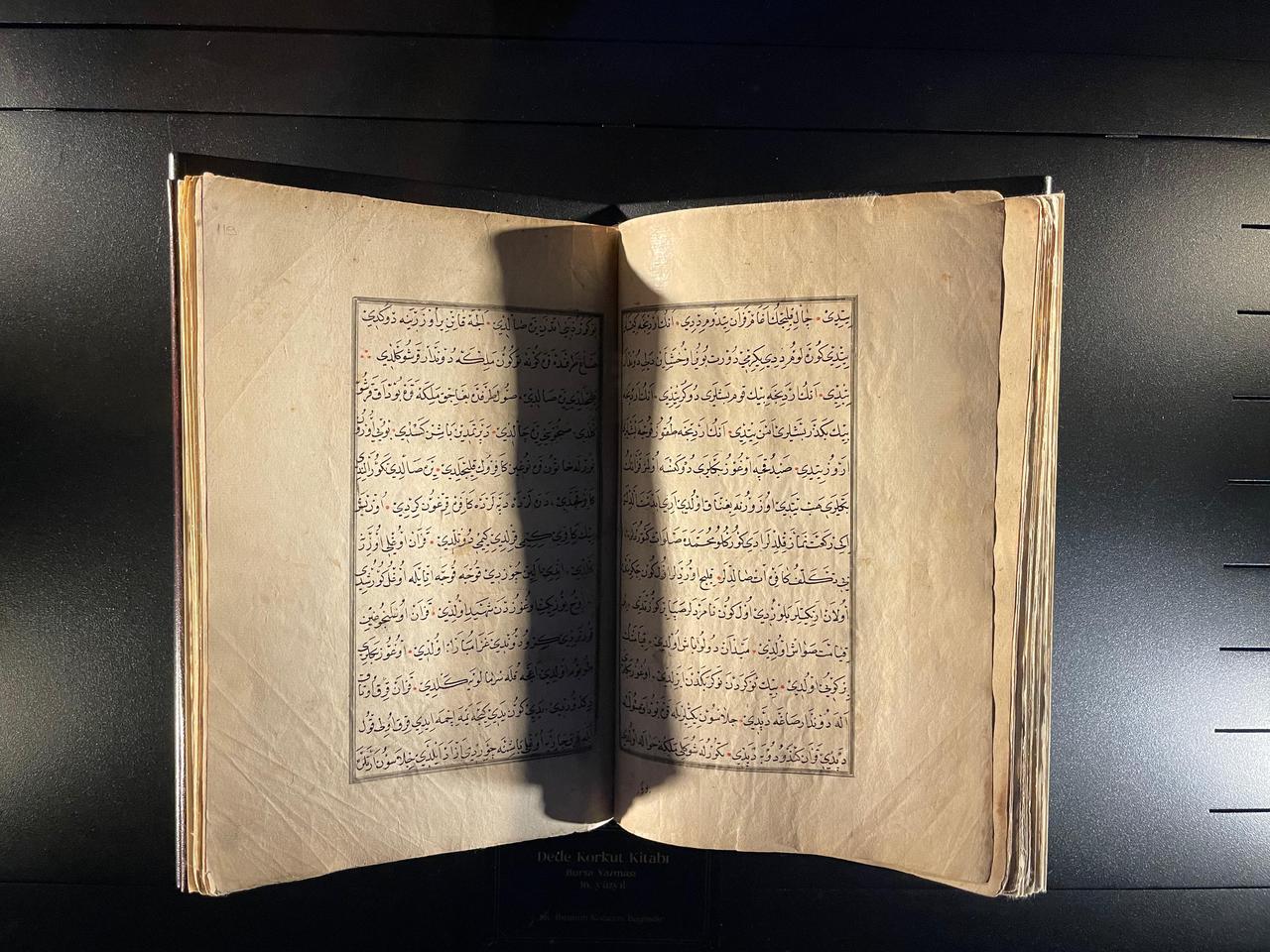 The original Bursa Manuscript of the Book of Dede Korkut is displayed at the Muradiye Manuscripts Museum in Bursa, Türkiye, Feb. 26, 2026. (Photo by Koray Erdogan/Türkiye Today)