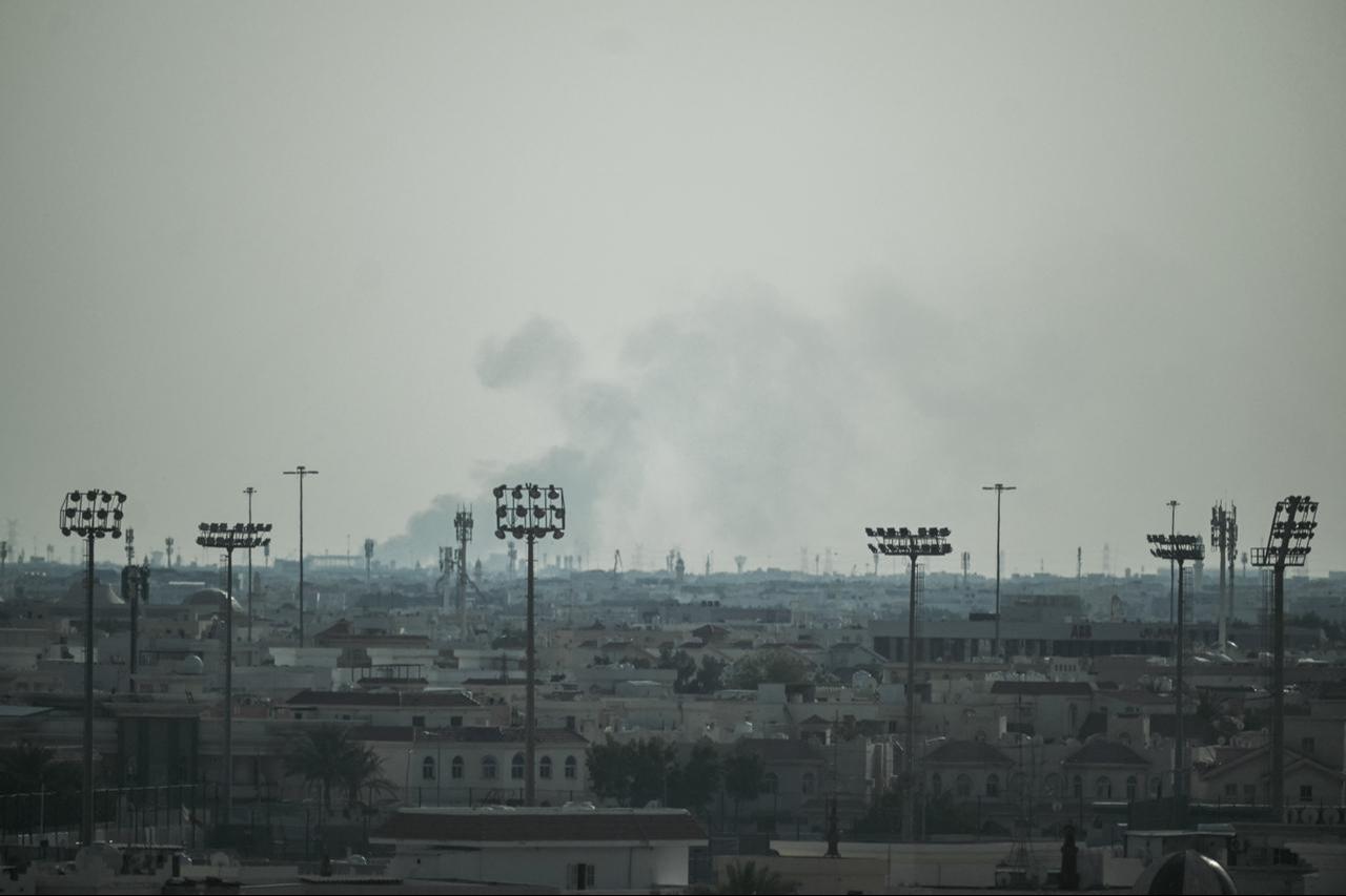 Smoke rises from an area in the direction of Al Udeid Air Base, which houses the Qatar Emiri Air Force and foreign forces, including the US, in Doha on February 28, 2026. (AFP Photo)
