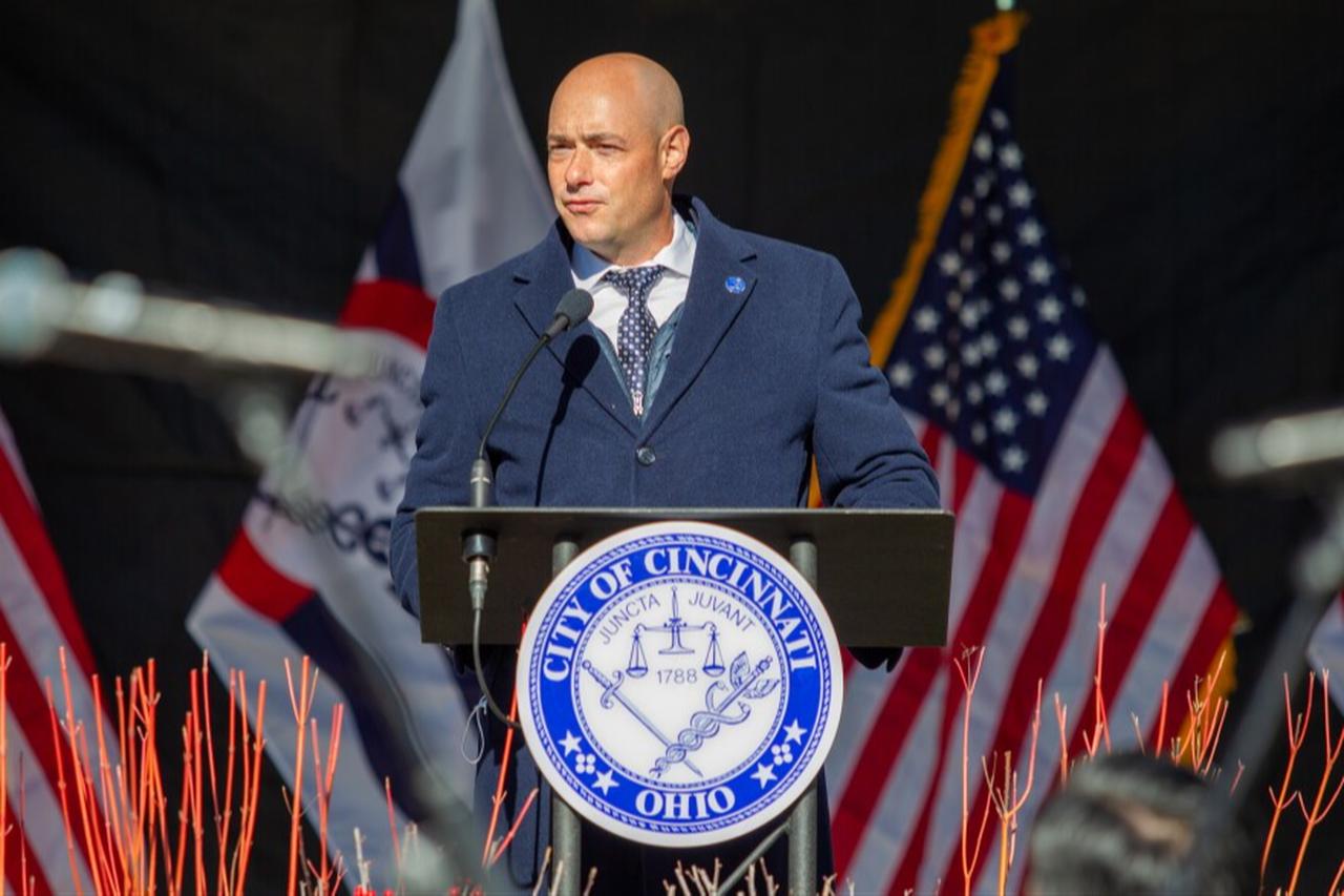Greg Landsman during a swearing-in ceremony for Cincinnati's new council and mayor at Washington Park, Tuesday, Jan. 4, 2022. (Photo via WVXU)