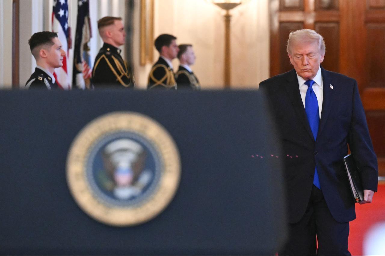 US President Donald Trump arrives during the Angel Families Remembrance Ceremony in the East Room of the White House in Washington, DC, on February 23, 2026. (AFP Photo)