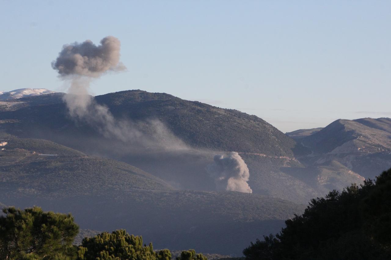 Smoke rises as the Israeli army carries out airstrikes on multiple locations in southern Lebanon on February 28, 2026. (AA Photo)