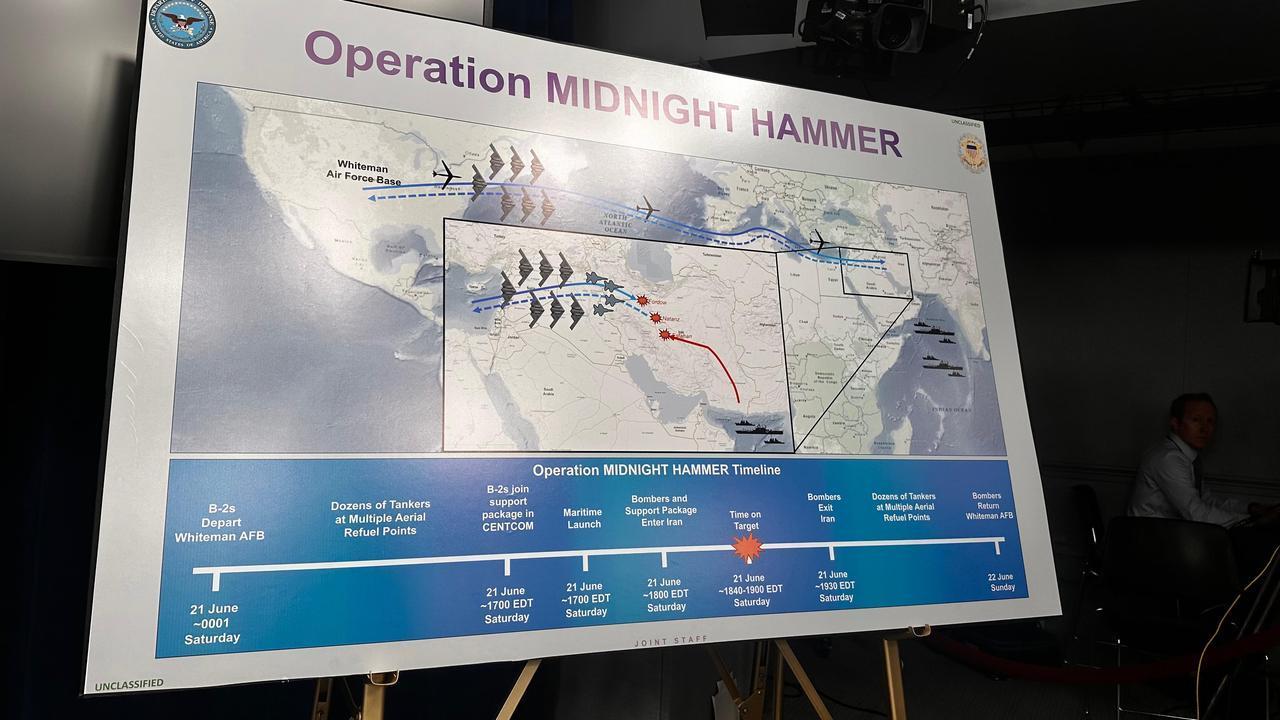 US Secretary of Defense Pete Hegseth and Chairman of the Joint Chiefs of Staff Air Force Gen. Dan Caine speak on the mission details of a strike on Iran during their press conference at Pentagon in Washington, United States on June 22, 2025. (AA Photo)