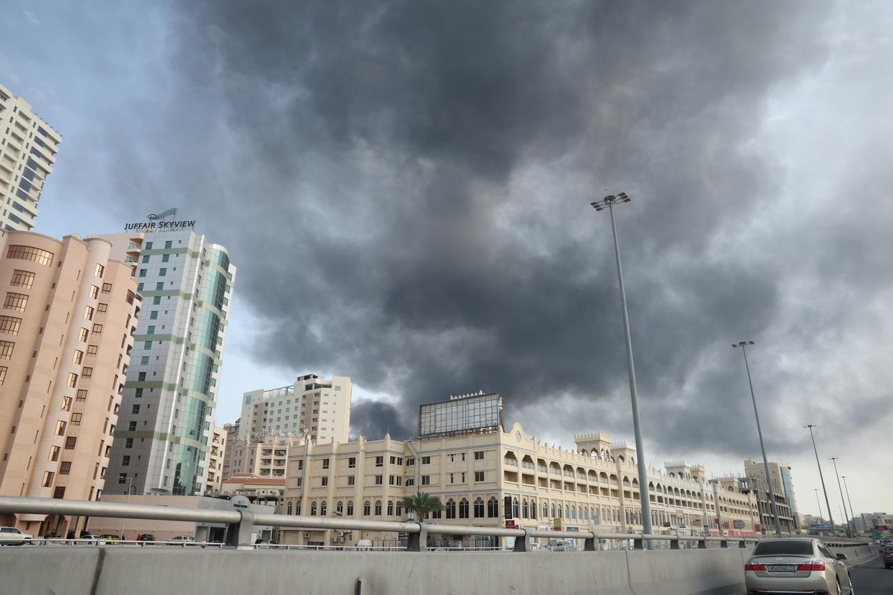 Smoke rises after Iran launched a missile attack targeting the headquarters of the U.S. Navy’s Fifth Fleet in Manama, Bahrain, on February 28, 2026. (AA Photo)