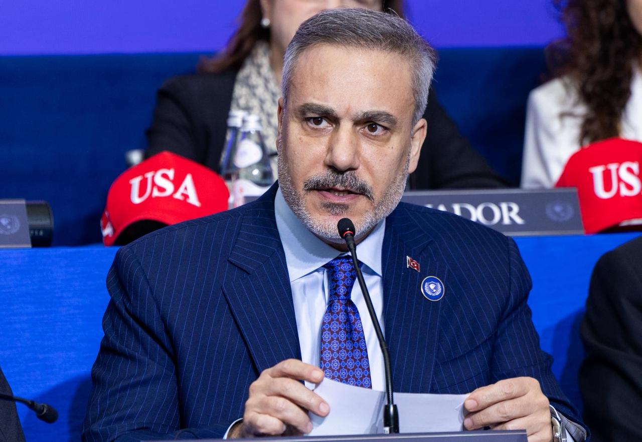 Turkish Foreign Minister Hakan Fidan makes a speech during inaugural meeting of “Board of Peace", at US Institute of Peace in Washington, DC, United States, Feb. 19, 2026. (AA Photo)