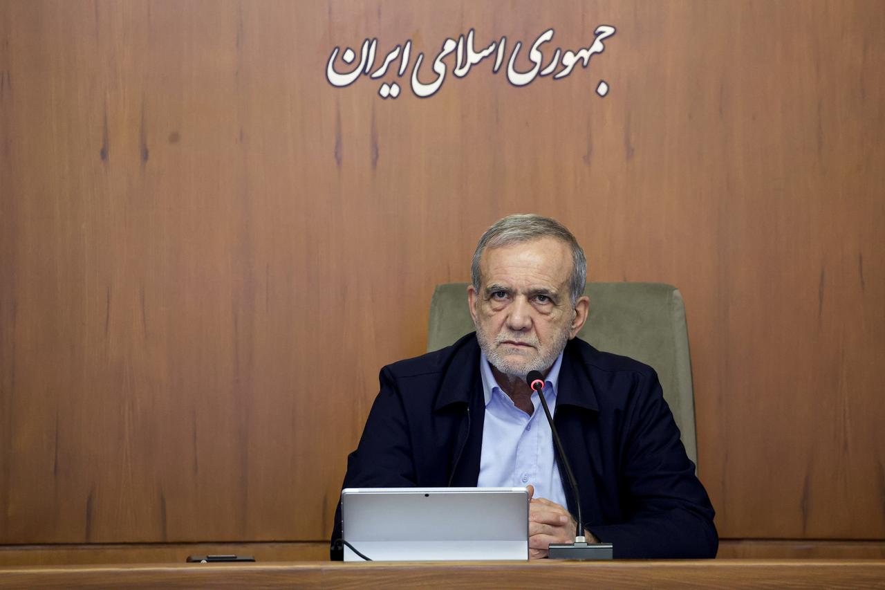 Iranian President Masoud Pezeshkian delivers remarks during a cabinet meeting in Tehran, Iran, Feb. 15, 2026. (AA Photo)