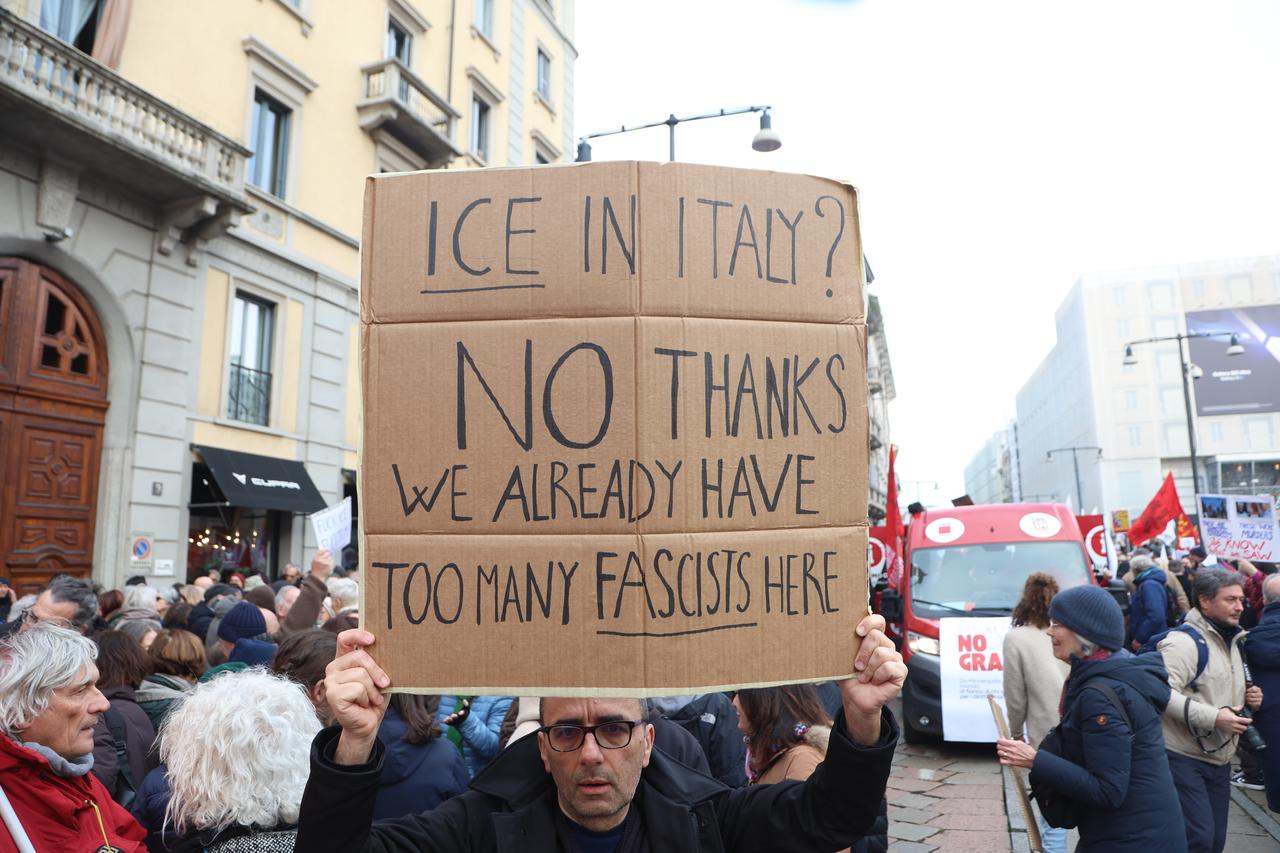 Thousands of demonstrators protest against the presence of US ICE agents for the Winter Olympic Games in Italy, Jan. 31, 2026. (AA Photo)