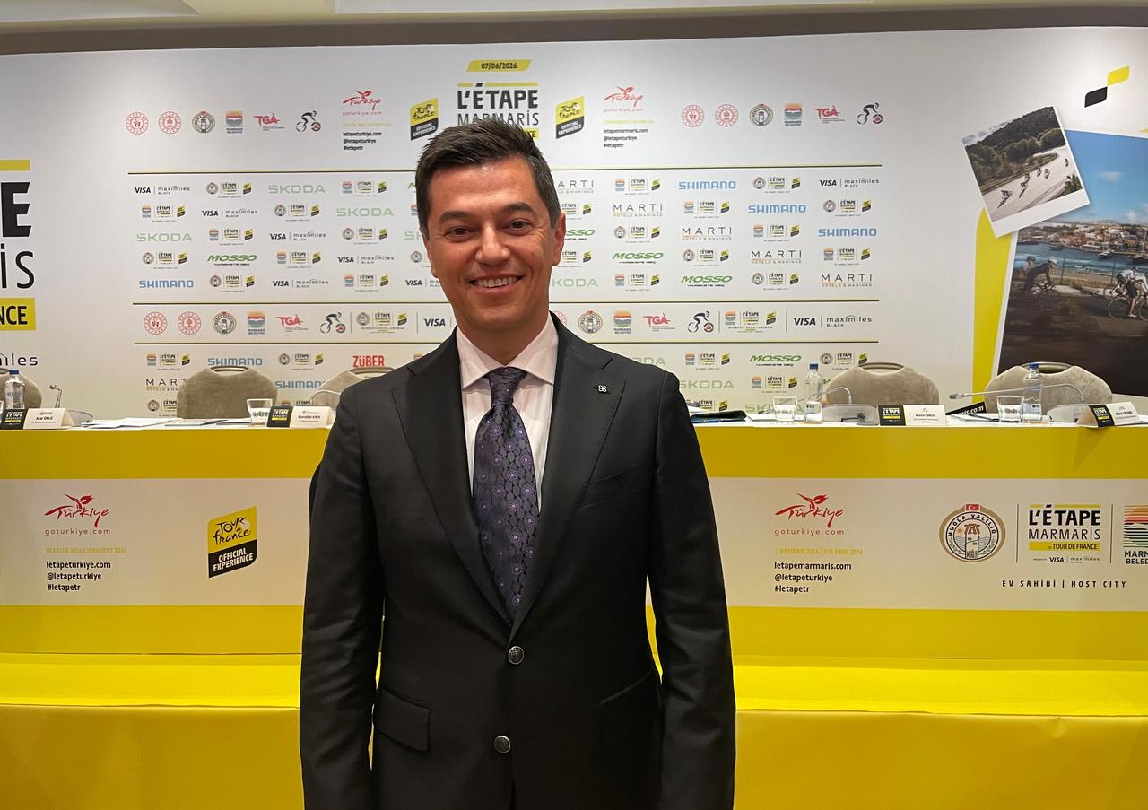 Marmaris Mayor Acar Unlu speaks to Türkiye Today during the press launch of L’Etape Marmaris by Tour de France ahead of the June 2026 race. (Photo by Koray Erdogan/Türkiye Today)