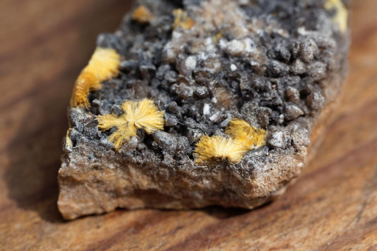 Crystal needles of Uranophane, a uranium bearing mineral and ore, from the Erongo region, Namibia., date and time undisclosed. (Adobe Stock Photo)