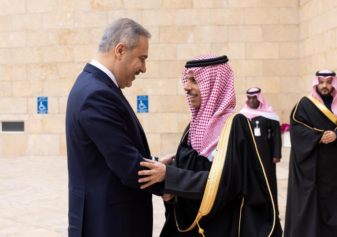 Turkish Foreign Minister Hakan Fidan (L) meets with Saudi Foreign Minister Faisal bin Farhan Al Saud (R) in Riyadh, Saudi Arabia on January 29, 2025. (AA Photo)