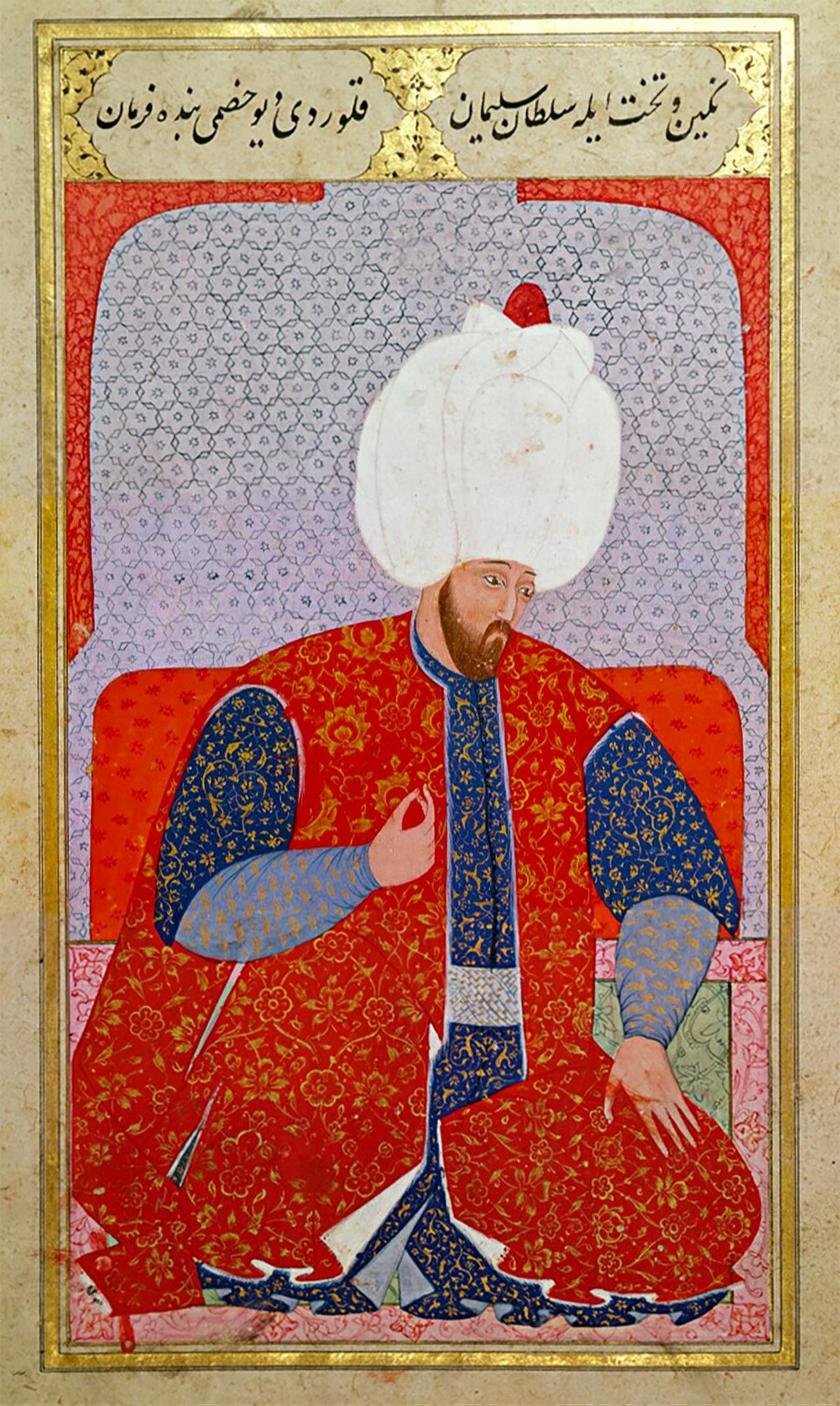 Ottoman Sultan Suleiman the Magnificent wearing a richly woven kaftan, illustrating the luxurious textiles and symbolic dress of imperial authority in the 16th century. Source: Wikipedia (Kaftan).