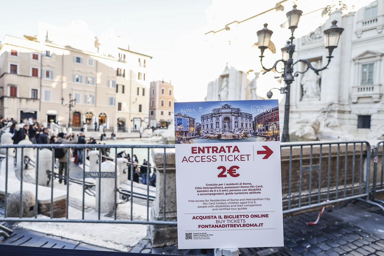 A sign reading instructions for the entrance ticket is seen at the entrance of Rome, Italy, Feb. 2, 2026. (AA Photo)