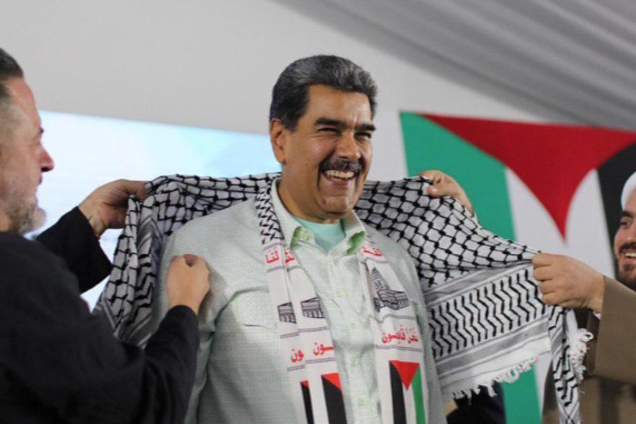 Venezuelan President Nicolas Maduro attends the International Conference in Solidarity with Palestine, at the Casona Cultural Aquiles Nazoa in Caracas, Venezuela on November 29, 2024.  ( Photo via Instagram / @the Global Campaign for the Right of Return to Palestine )
