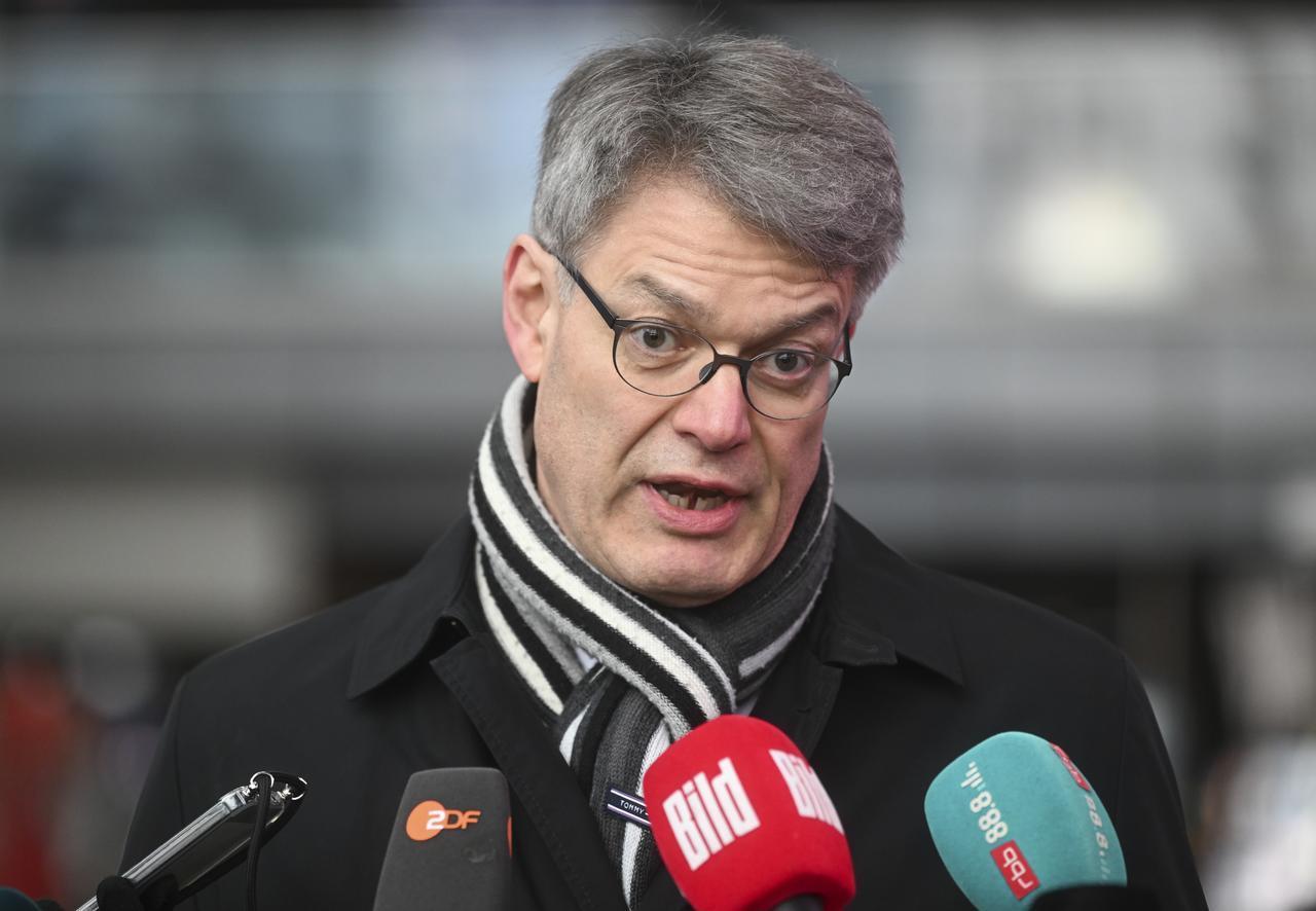 German Transport Minister Patrick Schnieder speaks to press after he attended a moment of silence held at Berlin Central Station in memory of 36-year-old Turkish train conductor Serkan C., in Germany, on February 4, 2026. (AA Photo)