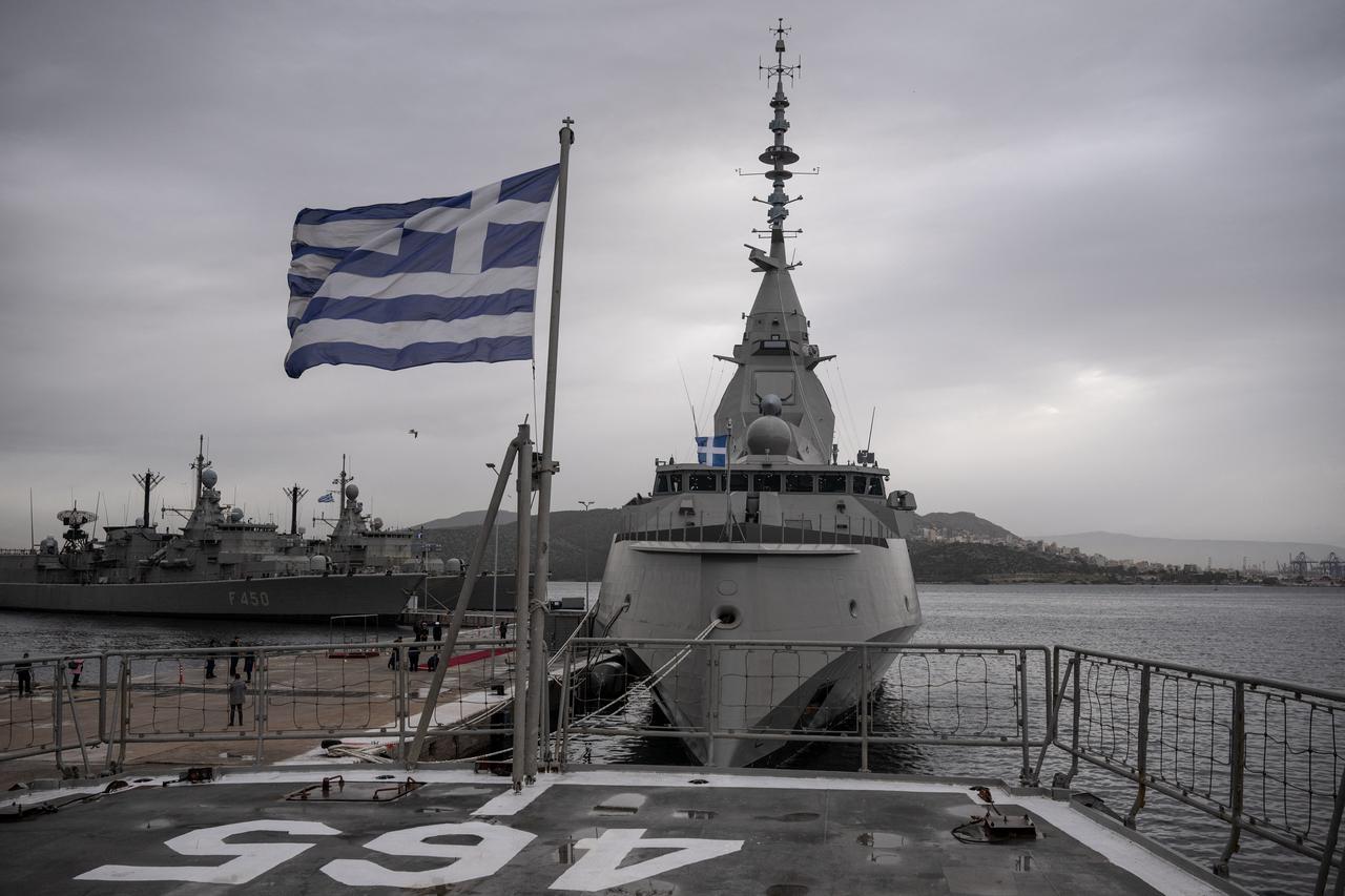 Greece's new French-built frigate "Kimon" is moored at the Salamina naval station near Athens, on January 29, 2026. (AFP Photo)