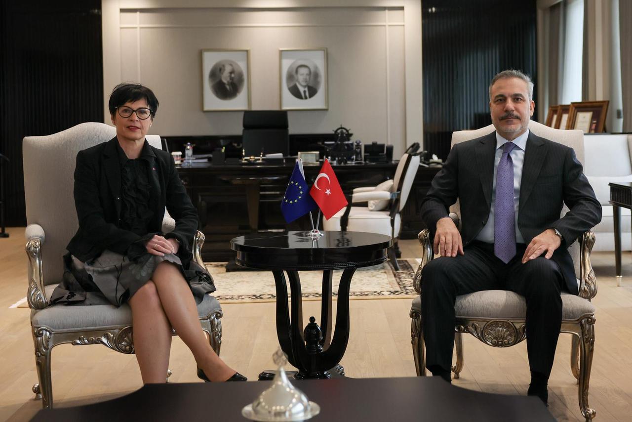 Foreign Minister Hakan Fidan (R) meets with European Commissioner for Enlargement Marta Kos (L) in Ankara, Türkiye on Feb. 6, 2026. (AA Photo)