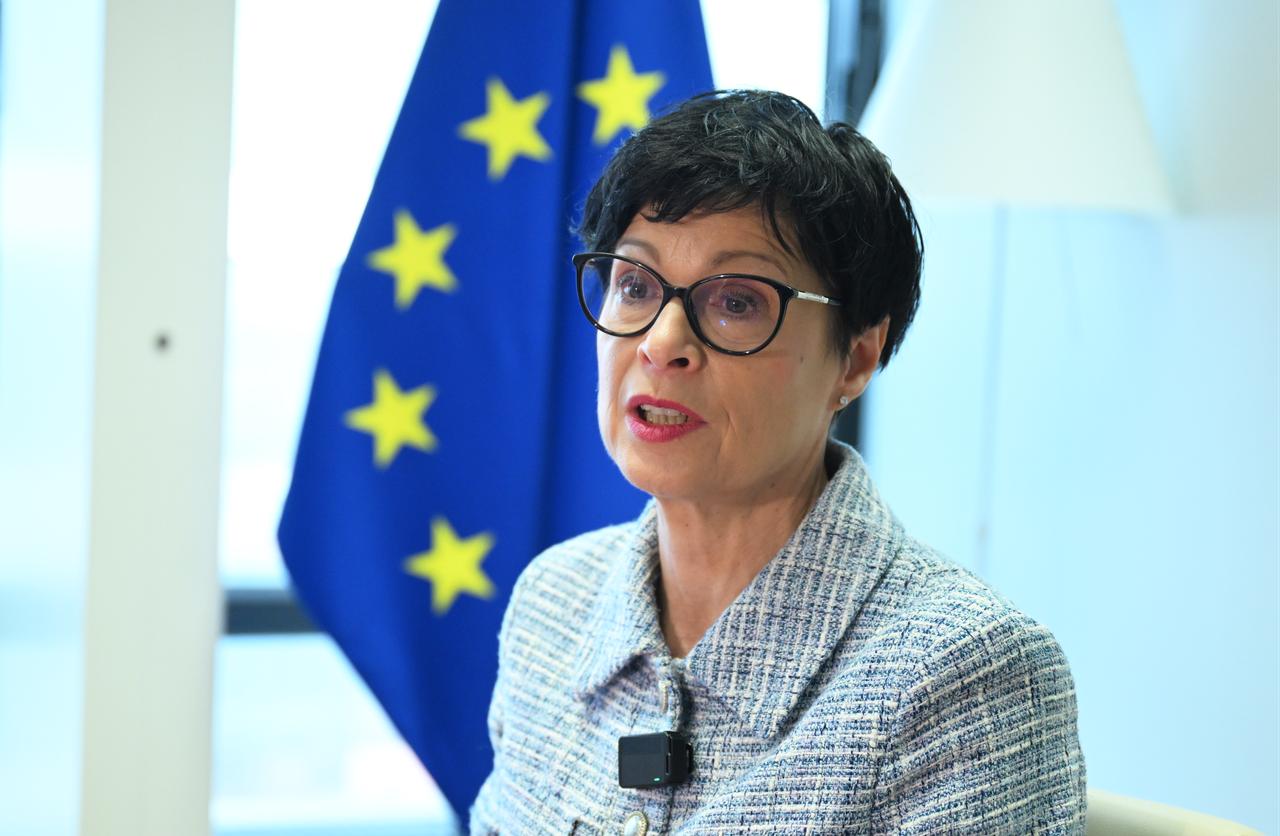 European Commissioner for Enlargement Marta Kos speaks during an exclusive interview ahead of her visit to Türkiye scheduled for February 5-6, in Brussels, Belgium, on February 03, 2026. (AA Photo)