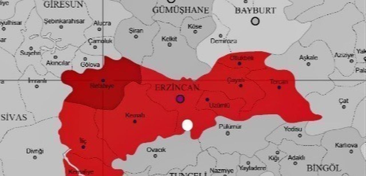 Map shows the location of the earthquake of magnitude 4.9 occurred in Kemah district of Erzincan, Türkiye. (IHA Photo)