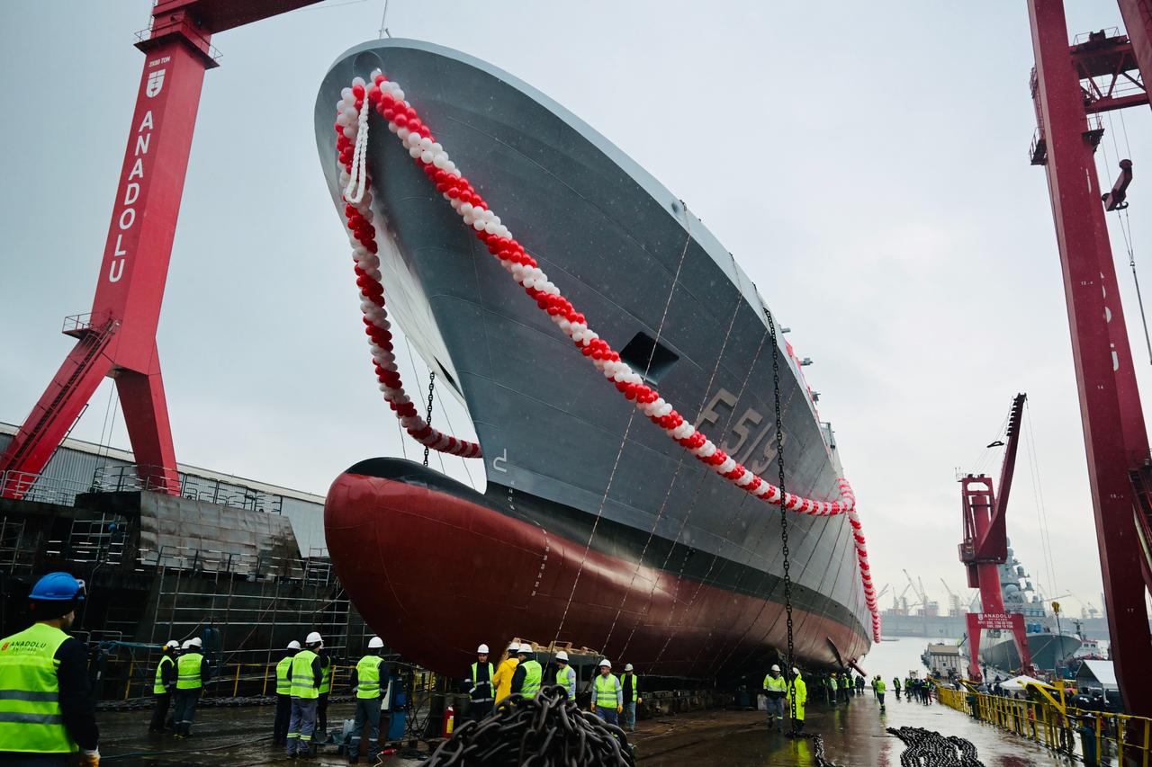 TCG Akdeniz (F-519) during the launching ceremony that took place at Anadolu Shipyard in Istanbul, Türkiye on Feb. 4, 2026. (Photo via X/@STMDefence)