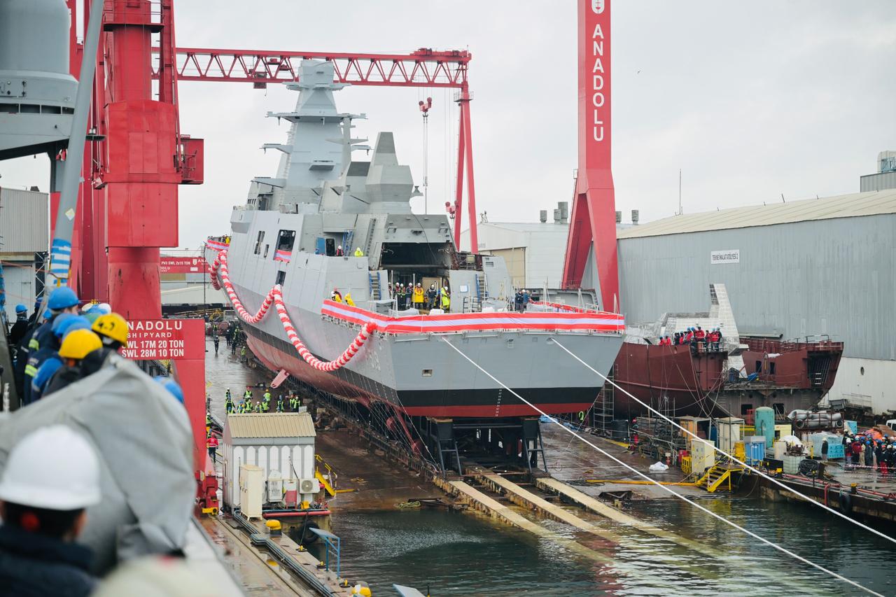 TCG Akdeniz (F-519) during the launching ceremony that took place at Anadolu Shipyard in Istanbul, Türkiye on Feb. 4, 2026. (Photo via X/@STMDefence)