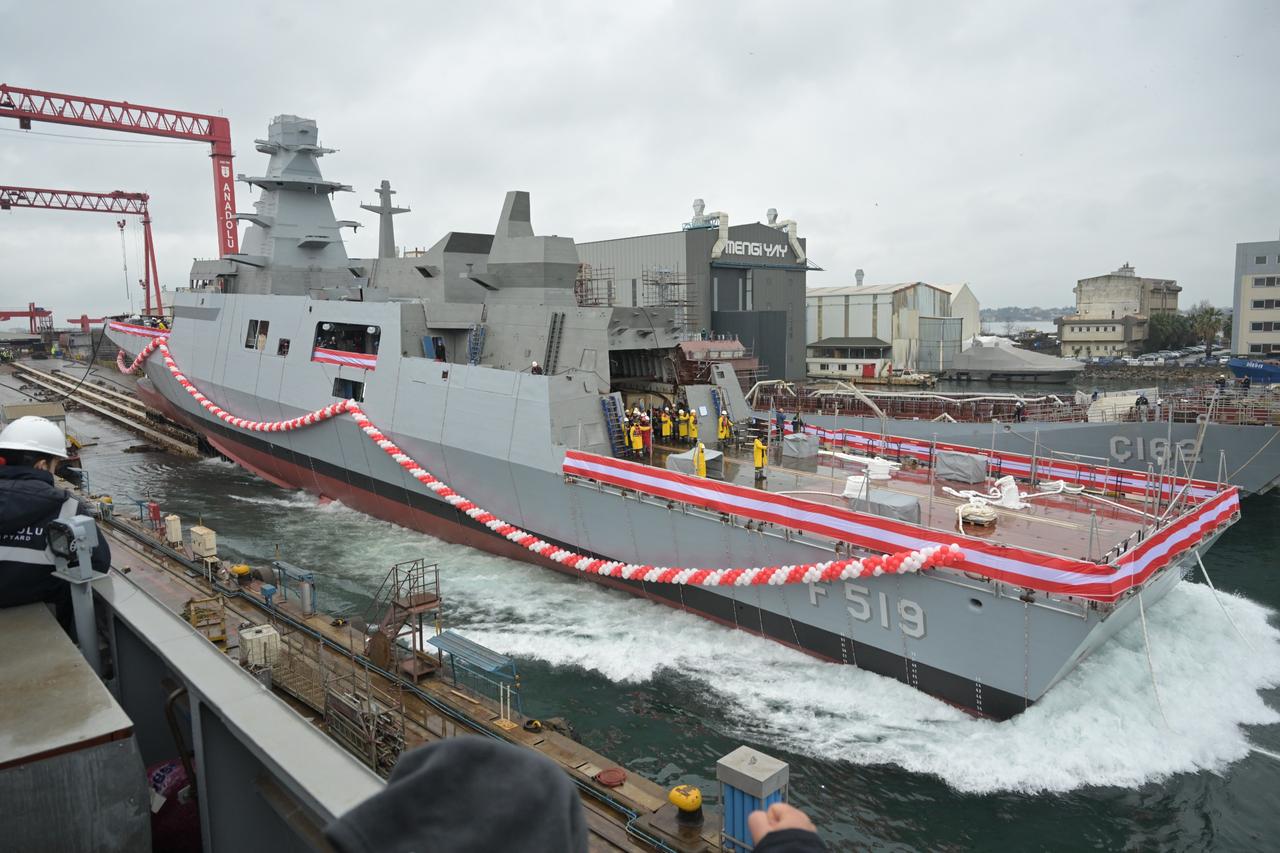TCG Akdeniz (F-519) during the launching ceremony that took place at Anadolu Shipyard in Istanbul, Türkiye on Feb. 4, 2026. (Photo via X/@STMDefence)