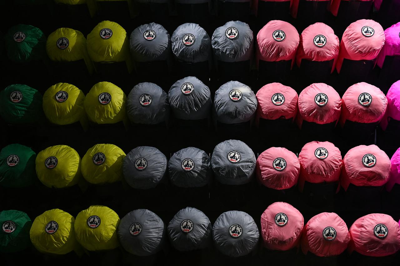 This photograph shows puffer jackets of the Marseilles-based fashion brand JOTT in a shopping centre in Marseille, France on February 5, 2026. (AFP Photo)