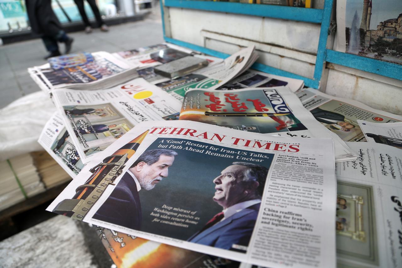 Iranian newspapers feature headlines on the resumption of nuclear talks between Iran and the United States in Oman, following their suspension after Israeli and US attacks on Iran in June 2025, in Tehran, capital of Iran, on February 07, 2026. (AA Photo)