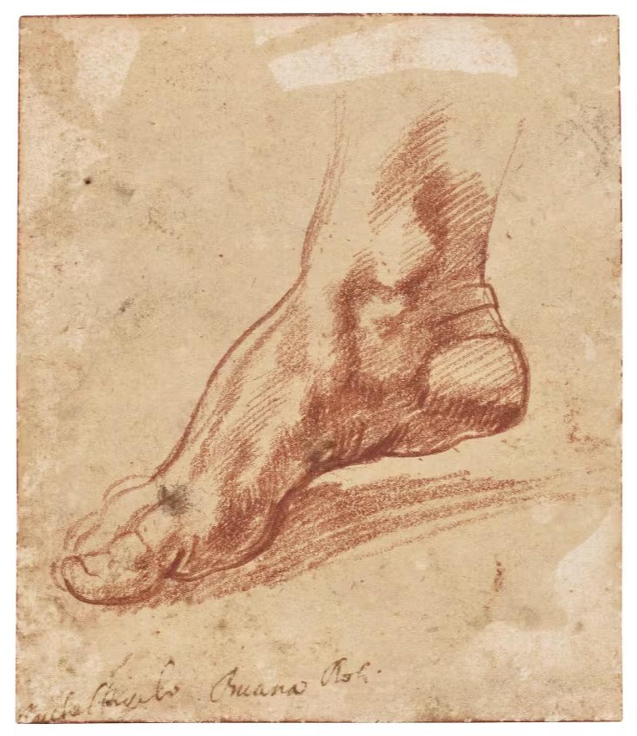 A foot sketch drawn as a study by Renaissance master Michelangelo to complete the Sistine Chapel ceiling painting. (Photo via Christie's)