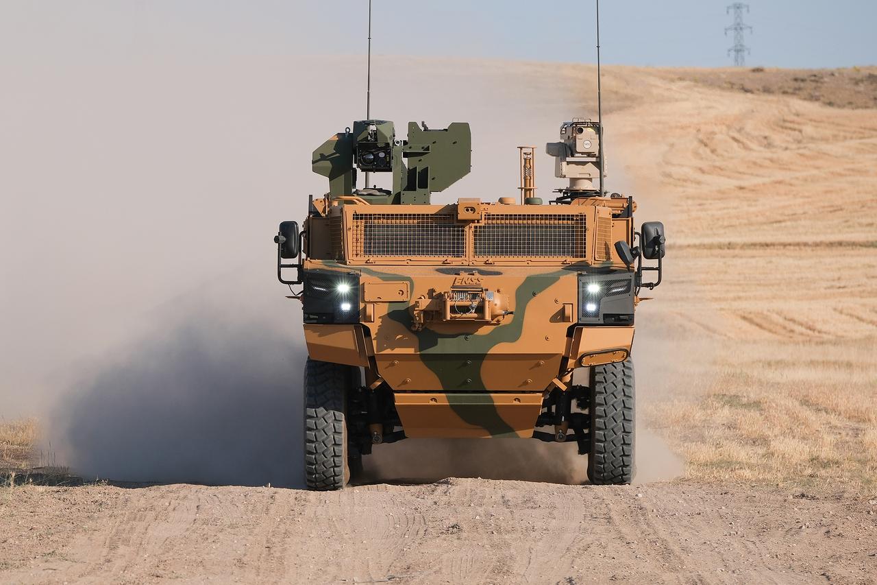 The PARS 8x8 Scout CBRN Reconnaissance Vehicle showcases its capabilities at an undisclosed time and location. (Photo via X/@FNSS_Savunma)