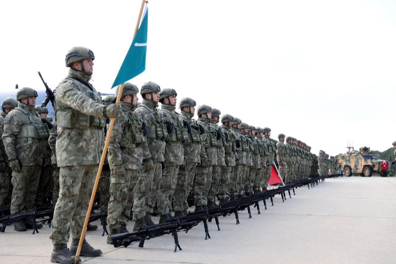 Troops of the 66th Mechanized Infantry Brigade Command during a ceremony before departing for Germany as part of NATO exercise Steadfast Dart 2026 in Tekirdag, Feb. 7, 2026. (AA Photo)