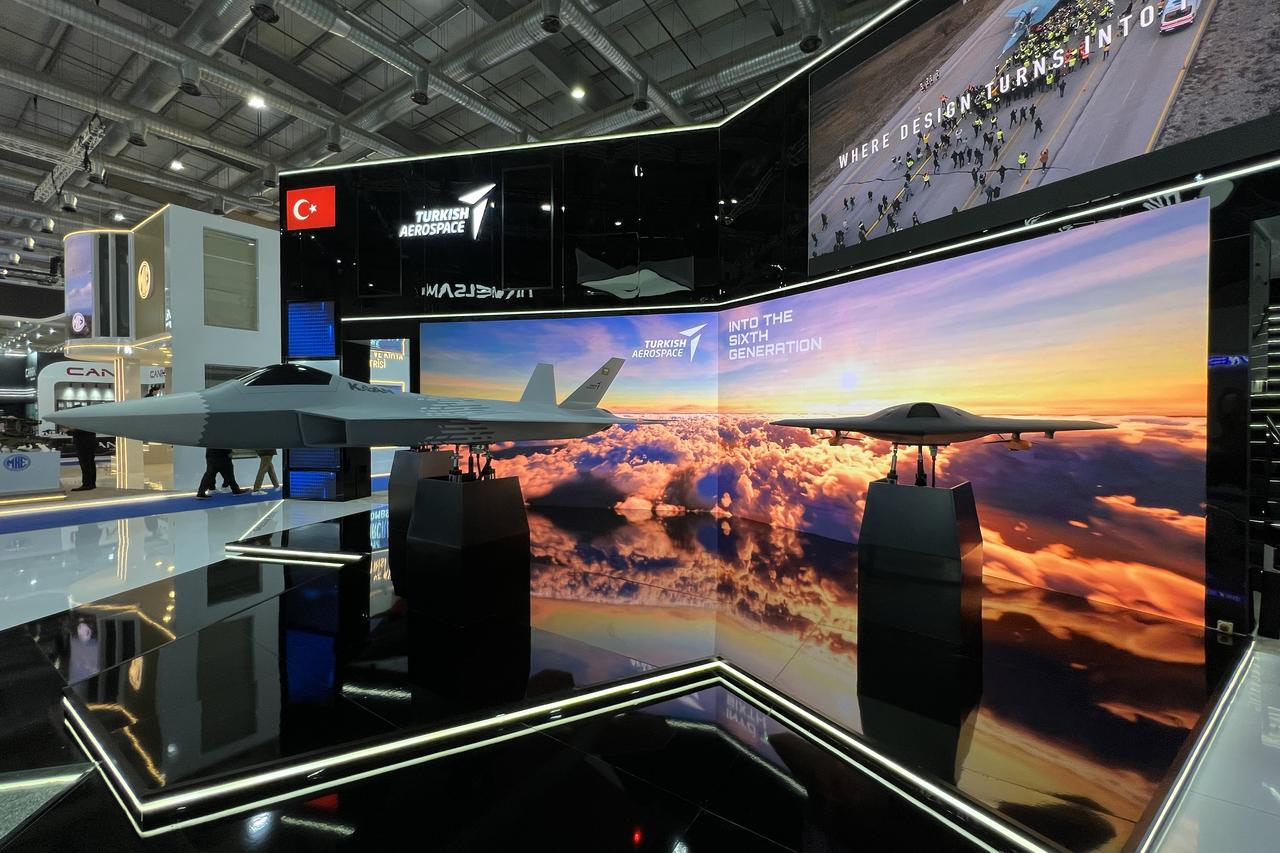 Turkish Aerospace Industries (TAI) displays the National Combat Aircraft KAAN at the World Defense Show in Saudi Arabia, Feb. 8, 2026. (AA Photo)