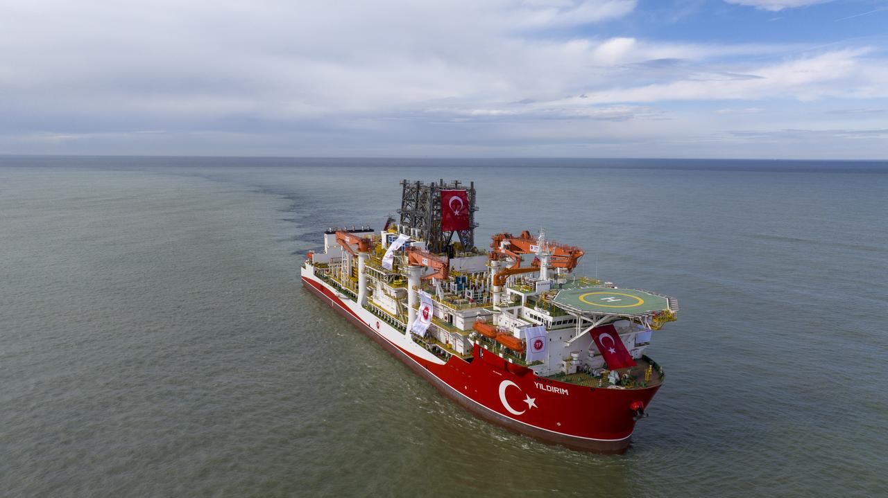 An aerail view of the Turkiye's new ultra-deepwater drilling ship "Yildirim" off the coast of Filyos Port in Zonguldak, Türkiye, January 27, 2026. (Photo via urkish Ministry of Energy)