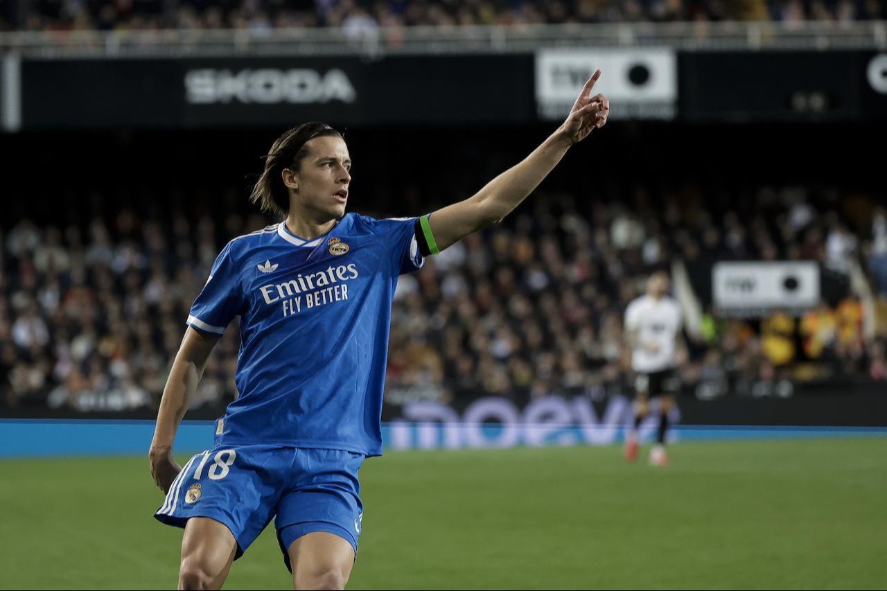 Alvaro Fernandez Carreras of Real Madrid during LaLiga match between Valencia CF and Real Madrid at La Ceramica Stadium in Villarreal, Spain, February 08, 2026. (AA Photo)