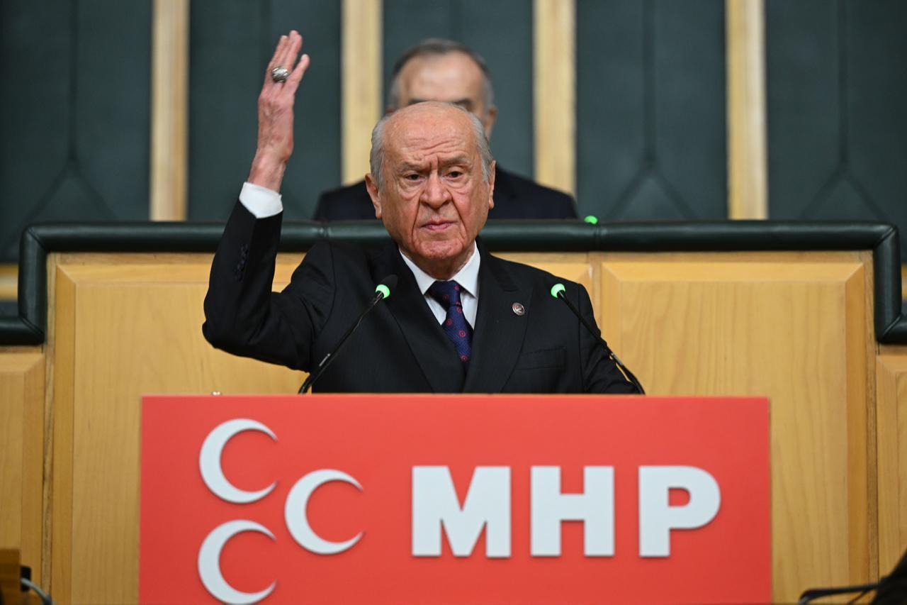 Türkiye's Nationalist Movement Party (MHP) leader Devlet Bahceli makes a speech during his party's group meeting at the Turkish Parliament in Ankara, February 3, 2026. (AA Photo)