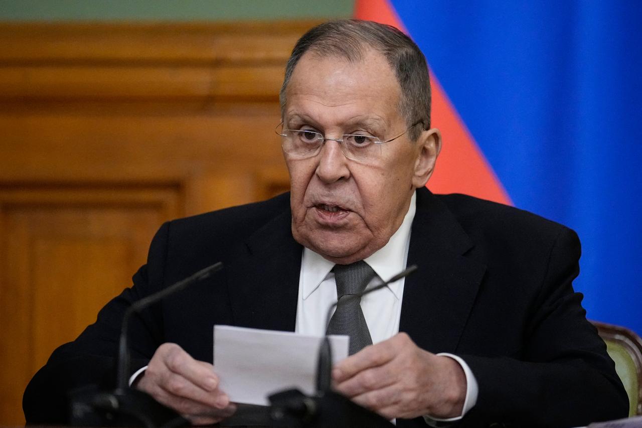 Russian Foreign Minister Sergei Lavrov holds a press conference following his meeting with OSCE Chairman-in-Office, Switzerland's Foreign Minister Federal councillor and OSCE Secretary General at Zinaida Morozova's Mansion in Moscow, Russia on February 6, 2026. (AFP Photo)