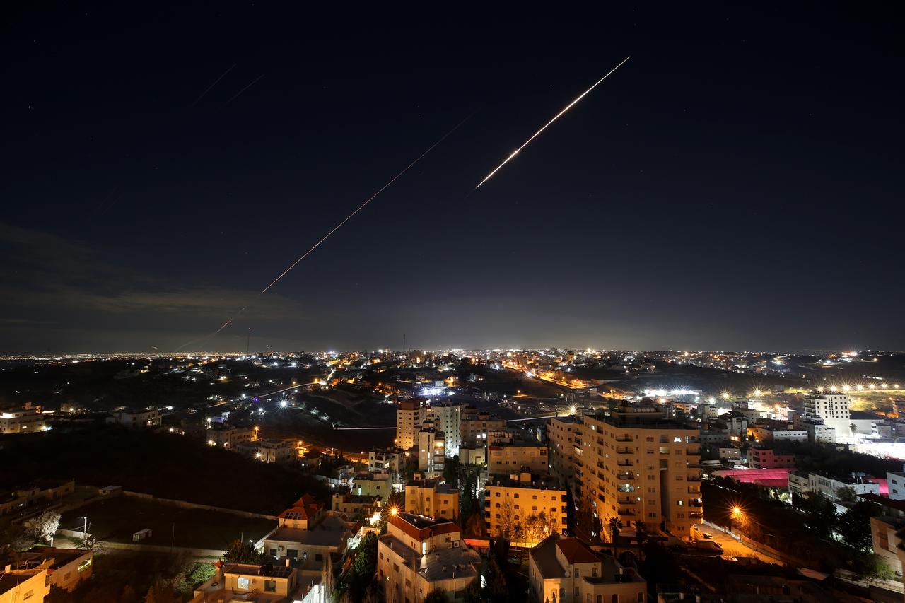 Some of the missiles launched from Iran are spotted in the skies over Hebron as Iran's missile attacks in retaliation for US-Israeli strikes continue, Feb. 28, 2026 in West Bank. (AA Photo)