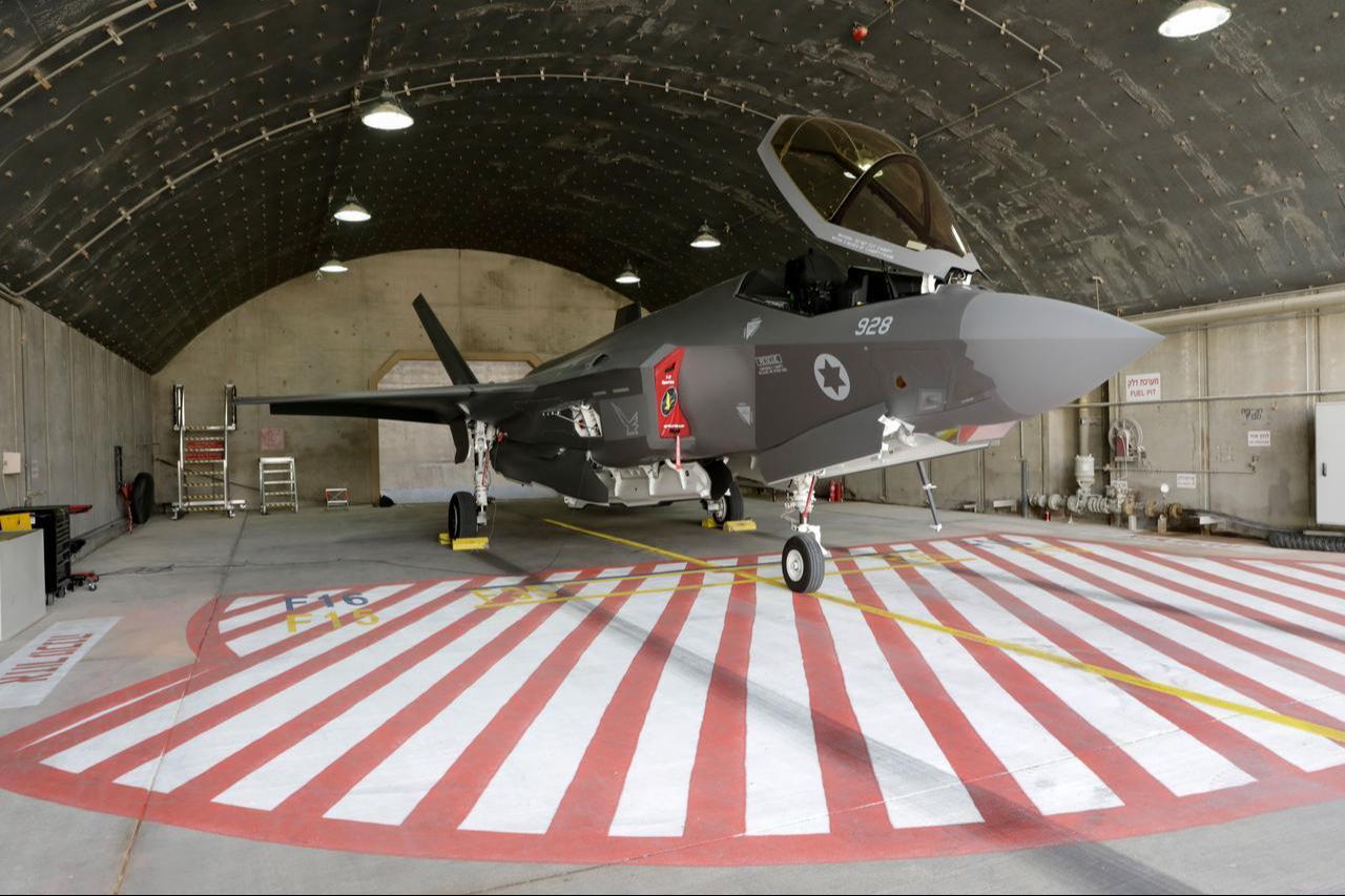 An Israeli F-35 fighter jet is seen in a hangar during the "Blue Flag" multinational aerial exercise at the Ovda air force base, north of the Israeli city of Eilat, Nov. 11, 2019. (AFP Photo)