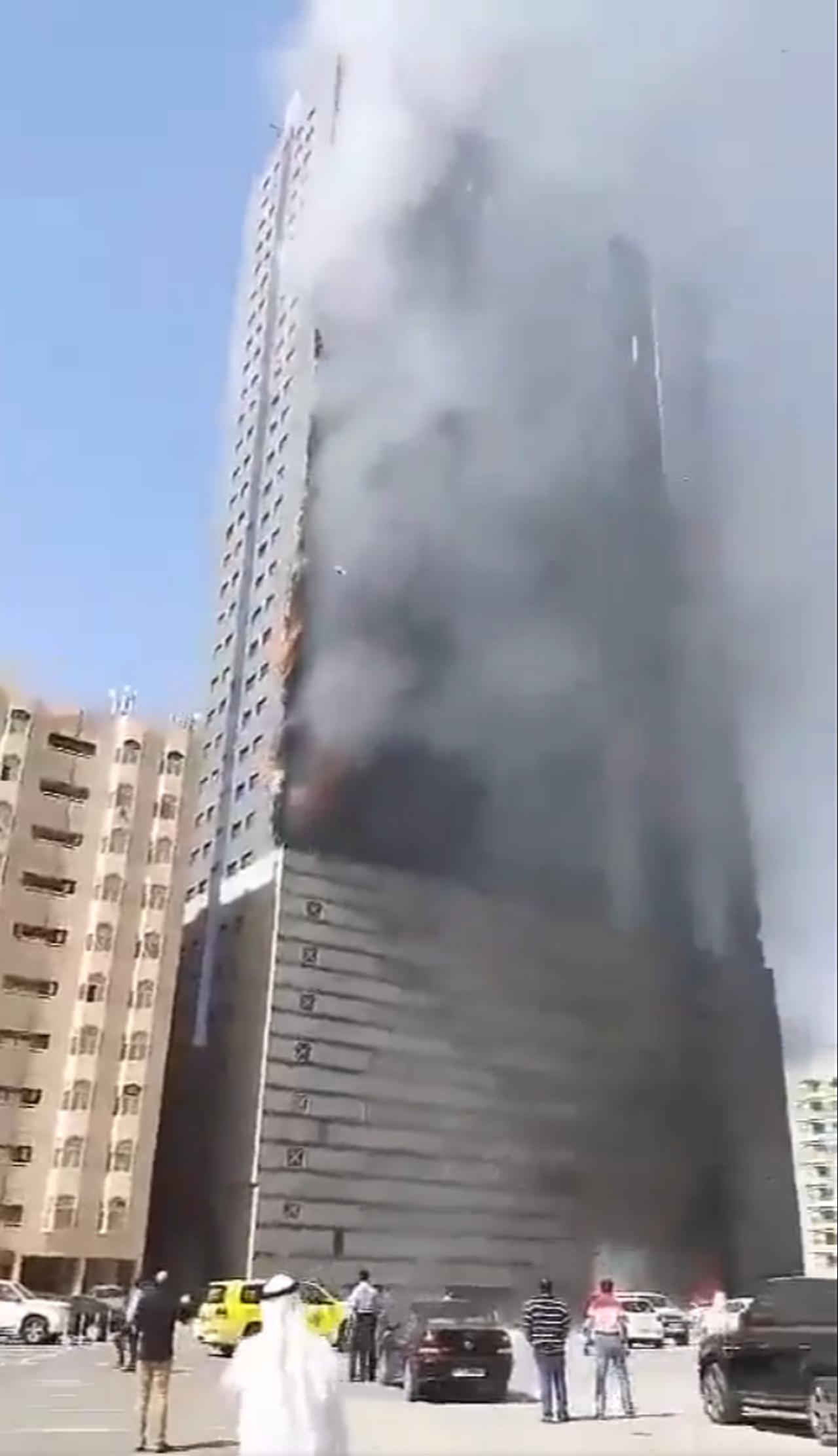 Etihad Towers was hit by an Iranian drone on March 1, 2026. (X/@globalwatchwire)