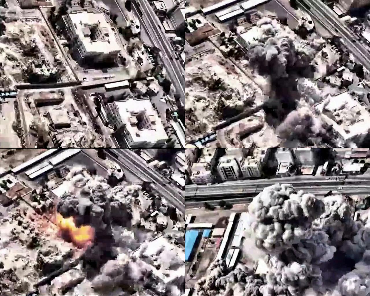 This combination of video grab images taken from footage released by the Israeli military on March 1, 2026, shows large-scale strikes in Tehran (Photo by Handout/Israeli Army/AFP)