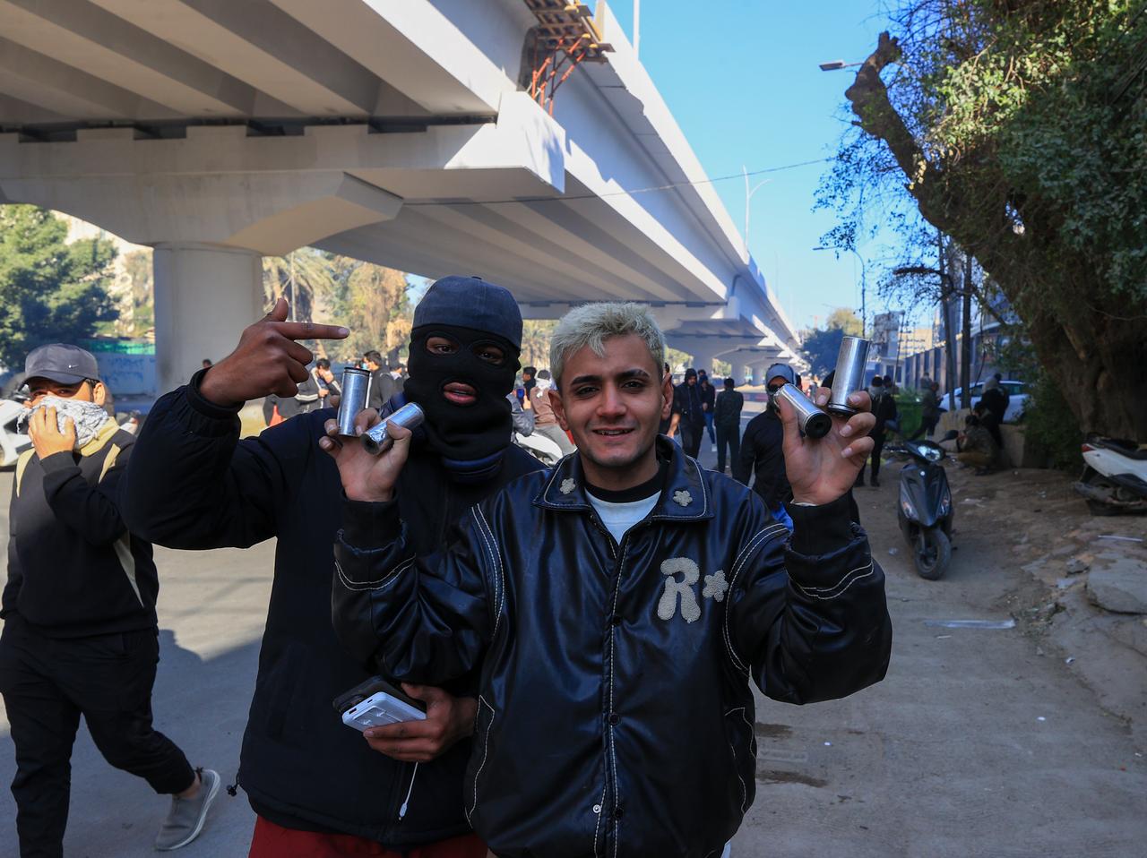 A group of demonstrators gathers in front of the Green Zone, where the U.S. Embassy is located, in Baghdad, Iraq, to protest the killing of Iranian Supreme Leader Ayatollah Ali Khamenei on March 1, 2026. (AA Photo)