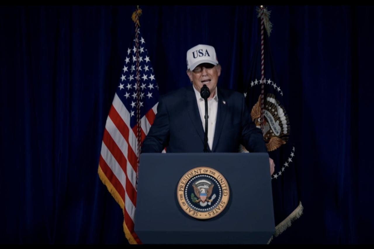 A screen grab from a video released on U.S. President Donald Trump’s Truth Social account shows Donald Trump making statements regarding combat operations on Iran on February 28, 2026 in Washington DC, United States. (Photo via US President Trump Via Truth Social)