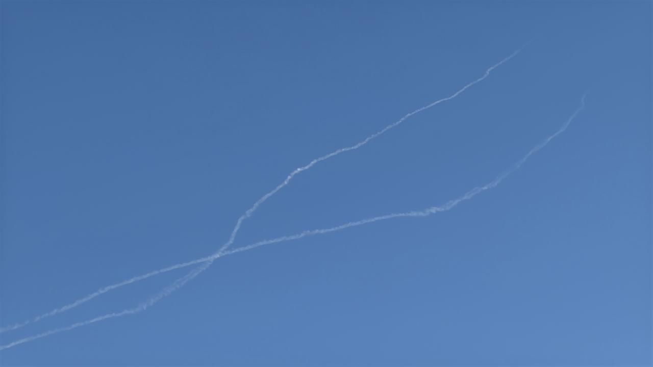 Smoke trails are seen in the sky over the West Bank as Iran's missile attacks in retaliation for US-Israeli strikes continue on March 1, 2026. (AA Photo)