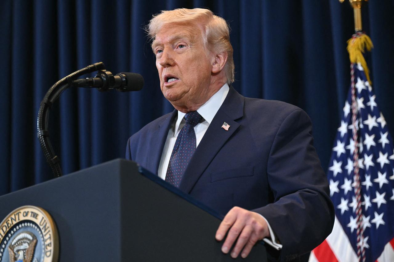 US President Donald Trump speaks during a press conference at Trump National Doral in Miami, Florida, US on March 9, 2026. (AFP Photo)