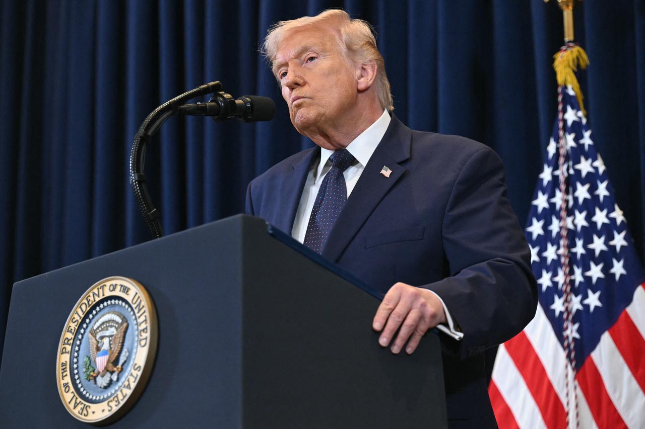 US President Donald Trump speaks during a press conference at Trump National Doral in Miami, Florida, US on March 9, 2026. (AFP Photo)