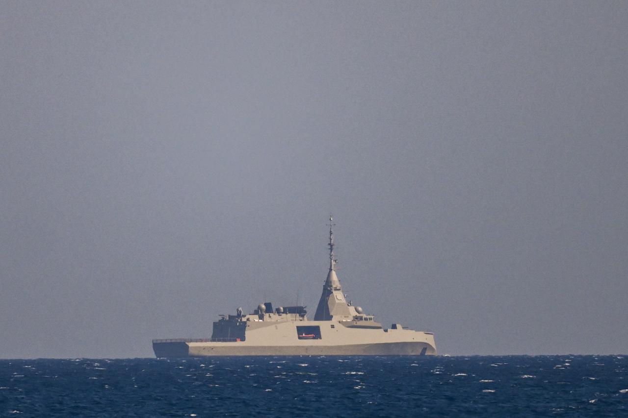 The Greek frigate Keimon sails at sea off Limassol on March 4, 2026.(AFP photo)