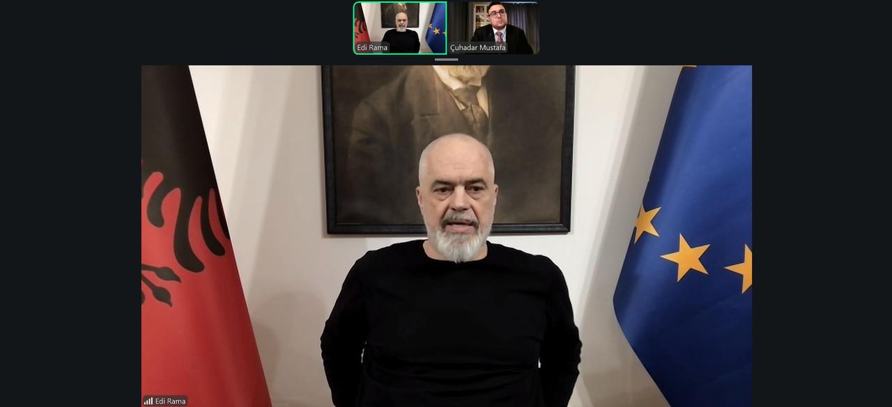 Albanian Prime Minister Edi Rama speaks during a virtual interview with Türkiye Today's Mustafa Cuhadar. (Newsroom Photo)