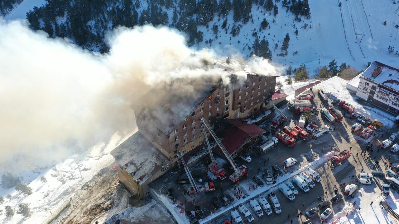 A fire broke out at a hotel in Türkiye's Kartalkaya Ski Resort, Bolu, Türkiye, on January 21, 2025. (AA Photo)
