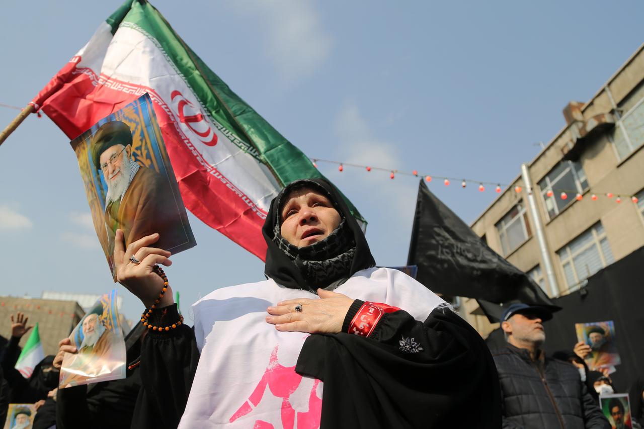 Thousands gather at Enghelab Square to attend the funeral ceremony for Iranian commanders killed in U.S. and Israeli attacks in Tehran, Iran, on March 11, 2026. (AA Photo)