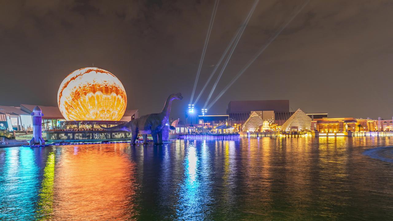 Riyadh Boulevard World entertainment district featuring themed pavilions and a large artificial lake in Riyadh, Saudi Arabia, accessed March 12, 2026. (Adobe Stock Photo)