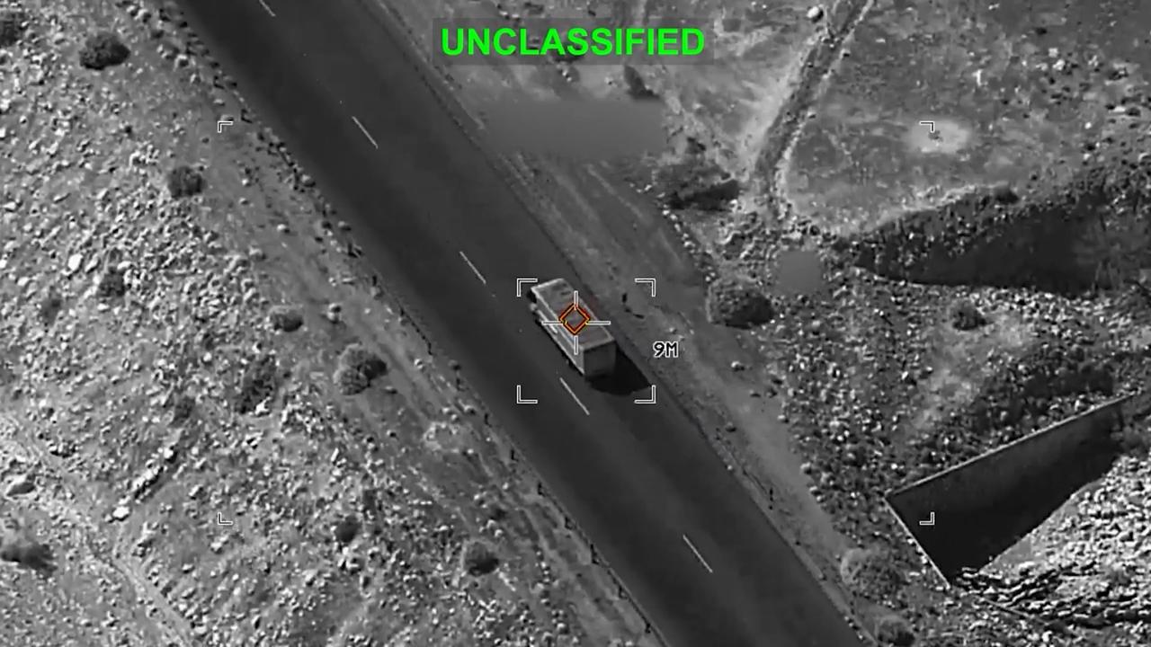 This screen grab, obtained from a video released by the US Central Command on their X account, shows an Iranian mobile missile launcher. (Photo via X/@CENTCOM)